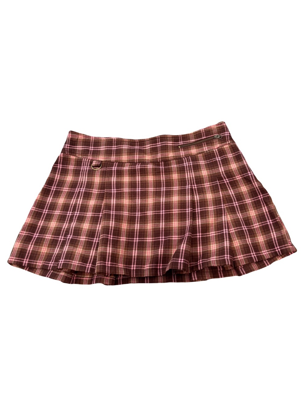 Early 2000’s Old Navy Brown and Pink Plaid Pleated Mini Skirt